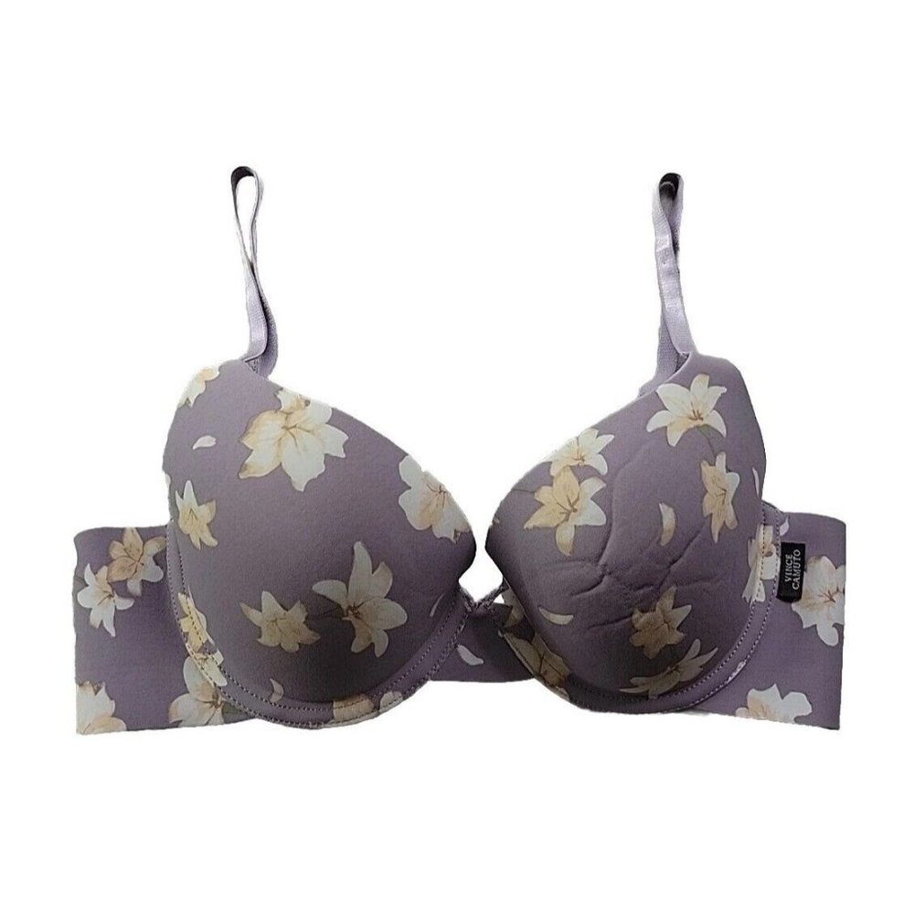 New Vince Camuto Women's 36B Gray Floral T Shirt Bra Underwire Smooth Lined